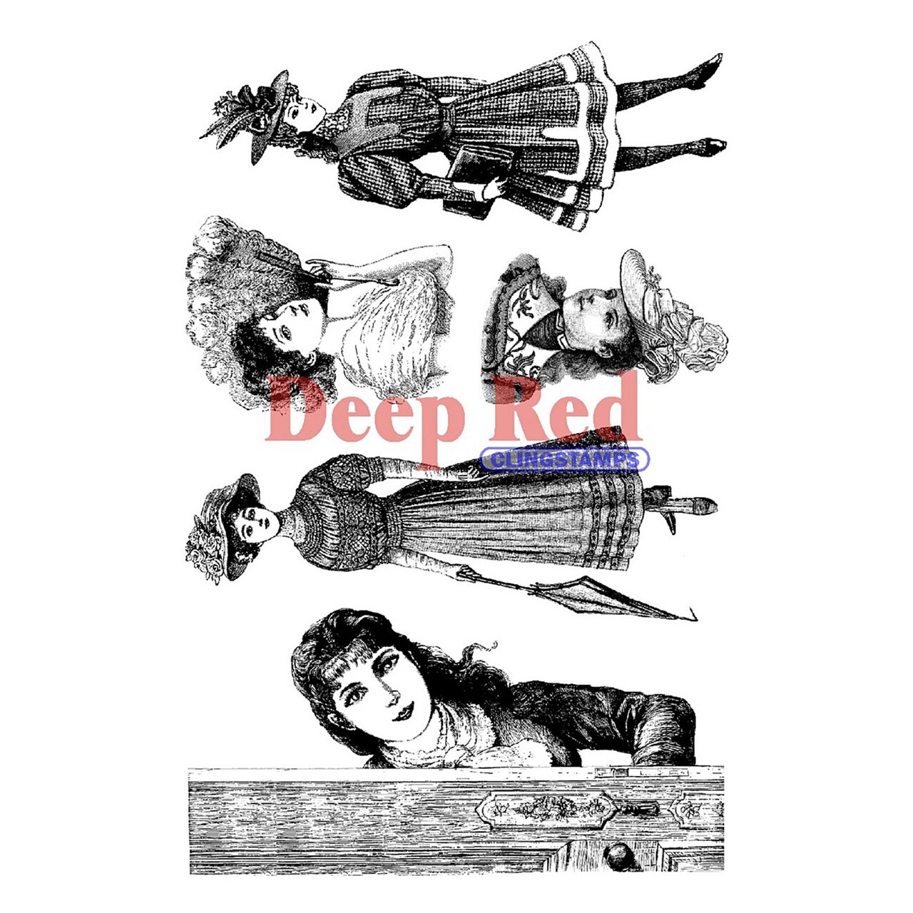 Deep Red Stamps Victorian Ladies Rubber Cling Stamp Set 4.25 x 5.5 inches
